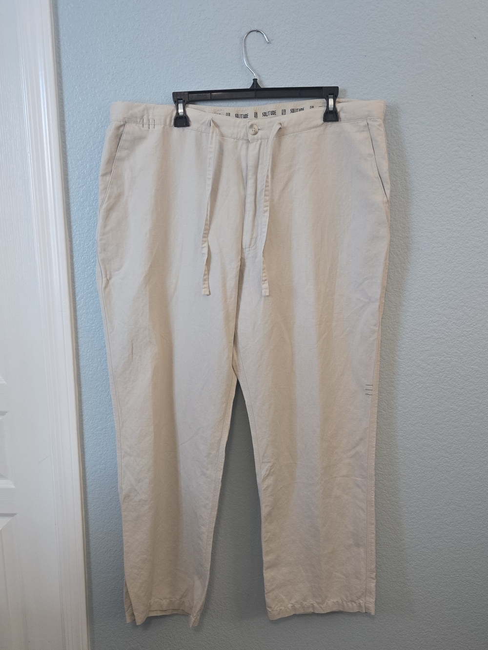 SOLITUDE Wide Leg Linen Cotton Blend Pants In Beige Sz XL Coastal Preppy